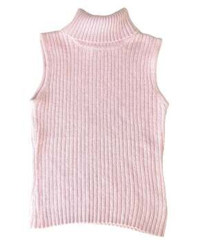Pink 70% Angora Sweater Womens Small Sleeveless Turtle Neck Luxury Rib Knit